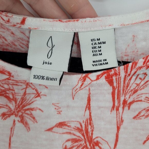 Joie womens medium white rusty orange red tropical print short sleeve linen top - Picture 4 of 9